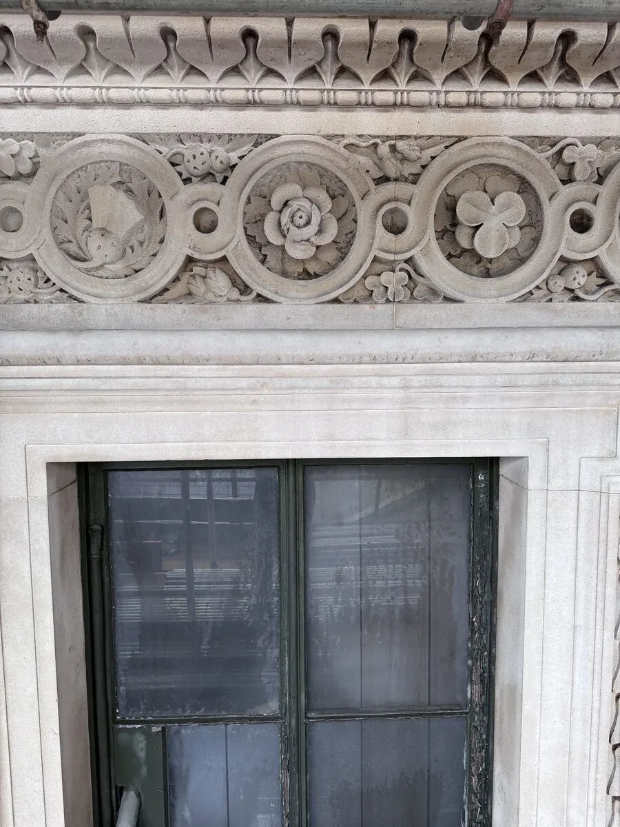 Trebor Restoration cleaned Portland stone frieze, City of London