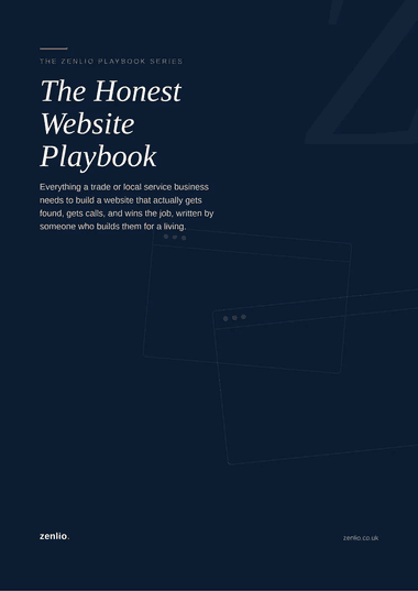 Animated flip-through of The Honest Website Playbook, showing the cover, five interior chapter spreads, and the back cover in sequence
